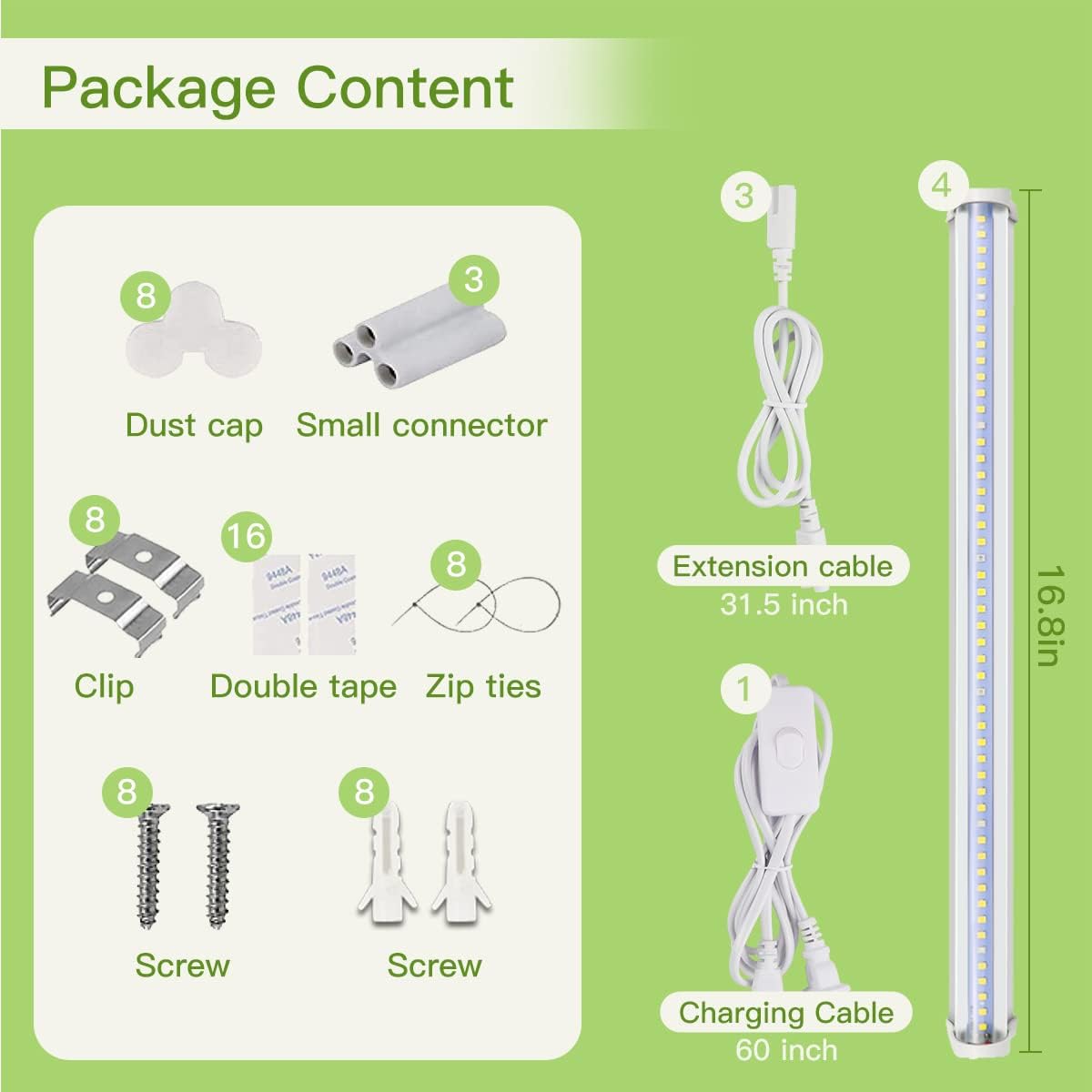GYTF Plant Grow Light Strips, 204 LED-Bulbs 5000K White Full Spectrum Grow Light Strips for Indoor Plants, Succulents, Seeds Starting, Greenhouse, End-to-End Connection (4x10W, 200W Equivalent)