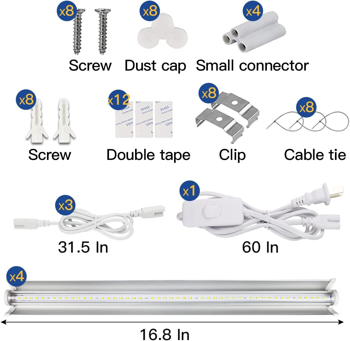 GYTF T5 LED Grow Lights, 204pcs Bulb 5000K White Full Spectrum Plant Light Strips for Indoor Plants, Shelves Greenhouse Seedling, End-to-End Connectable with V-Shaped Reflector