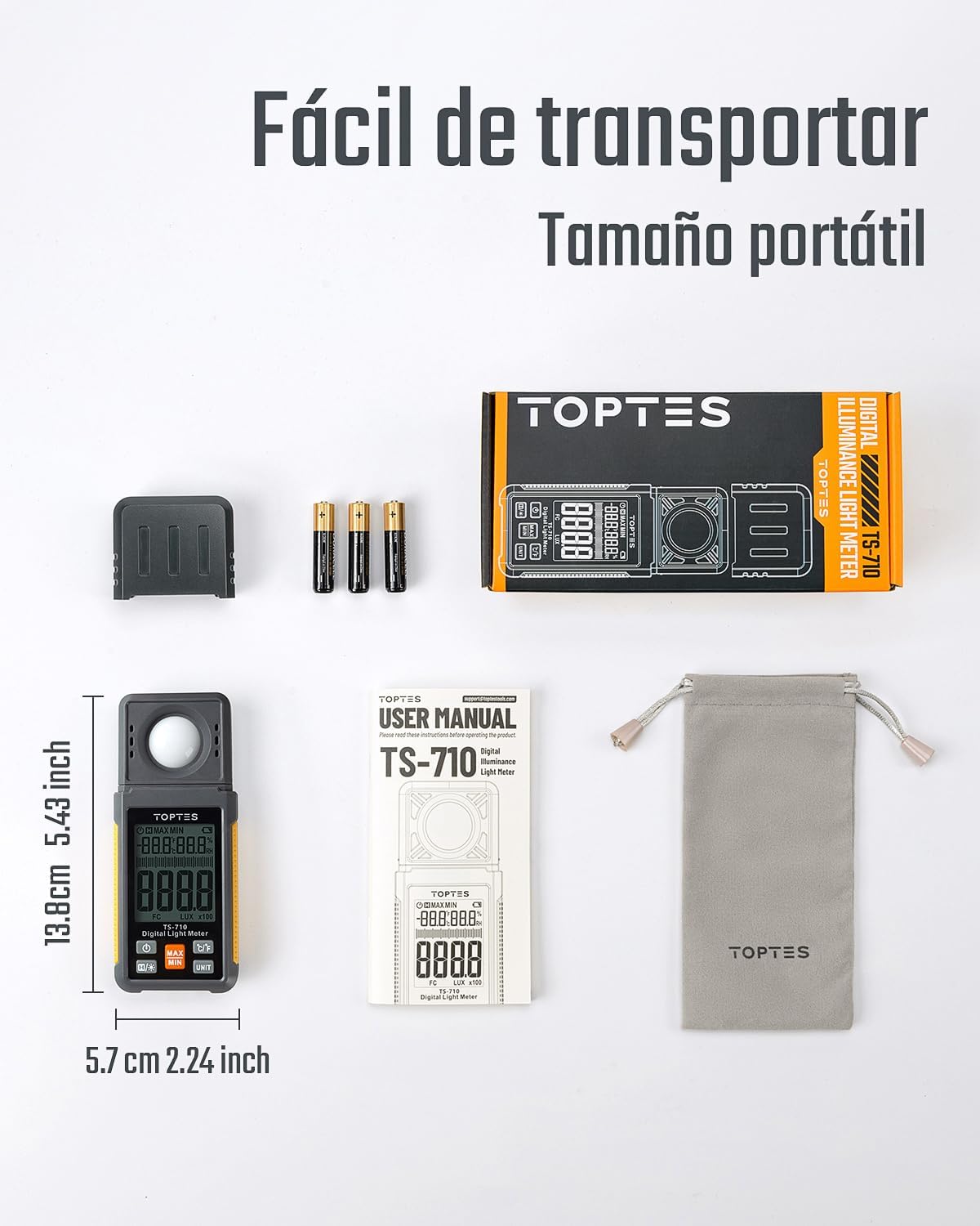 TopTes TS-710 Light Meter, Lux/Foot Candles Meter with 180º Rotating Sensor, 0.1~200,000 Lux Range, Large Backlit Display, Light Meter for Plants, Car Headlights, Home & Office LEDs (Includes Battery)