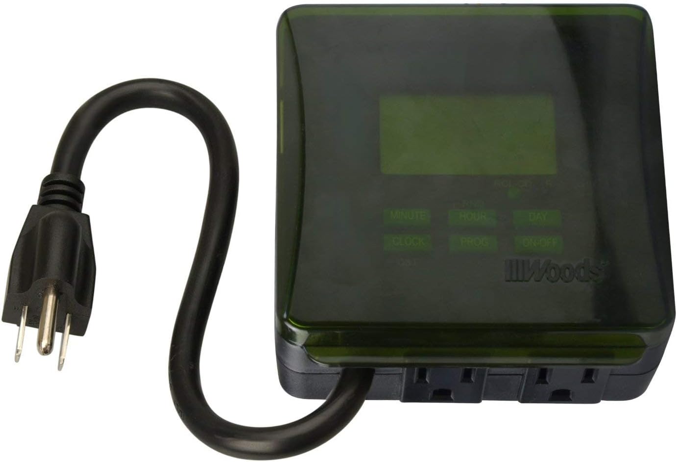 Southwire Woods Outdoor Heavy Duty Digital Plug-In Timer - 7-Day Programmable Timekeeper - Dual Grounded Outlets - Weatherproof Energy-Saving - Ideal for Holiday Lights & Outdoor Equipment