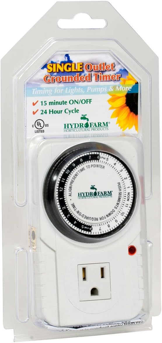 Hydrofarm Autopilot TM01015 Analog Grounded Timer, 1725W, 15A, 15 Minute On/Off, 24 Hour15 Grounded Timer, 15 Amp, 1725 Watt, Black and White