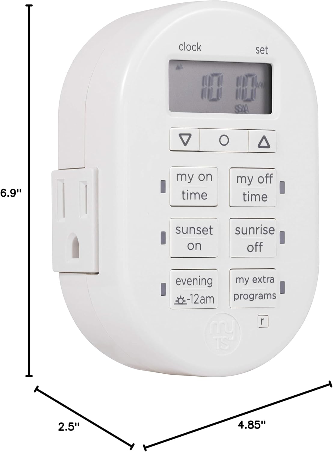 myTouchSmart Simple Set 7-Day Digital Timer, 2 Grounded Outlet Timer, Sunrise-Sunset Indoor Timer Outlet, Programmable ON/OFF Plug Timer, 125V Light Timer, Lamp Timer, Seasonal Lights, White, 35150