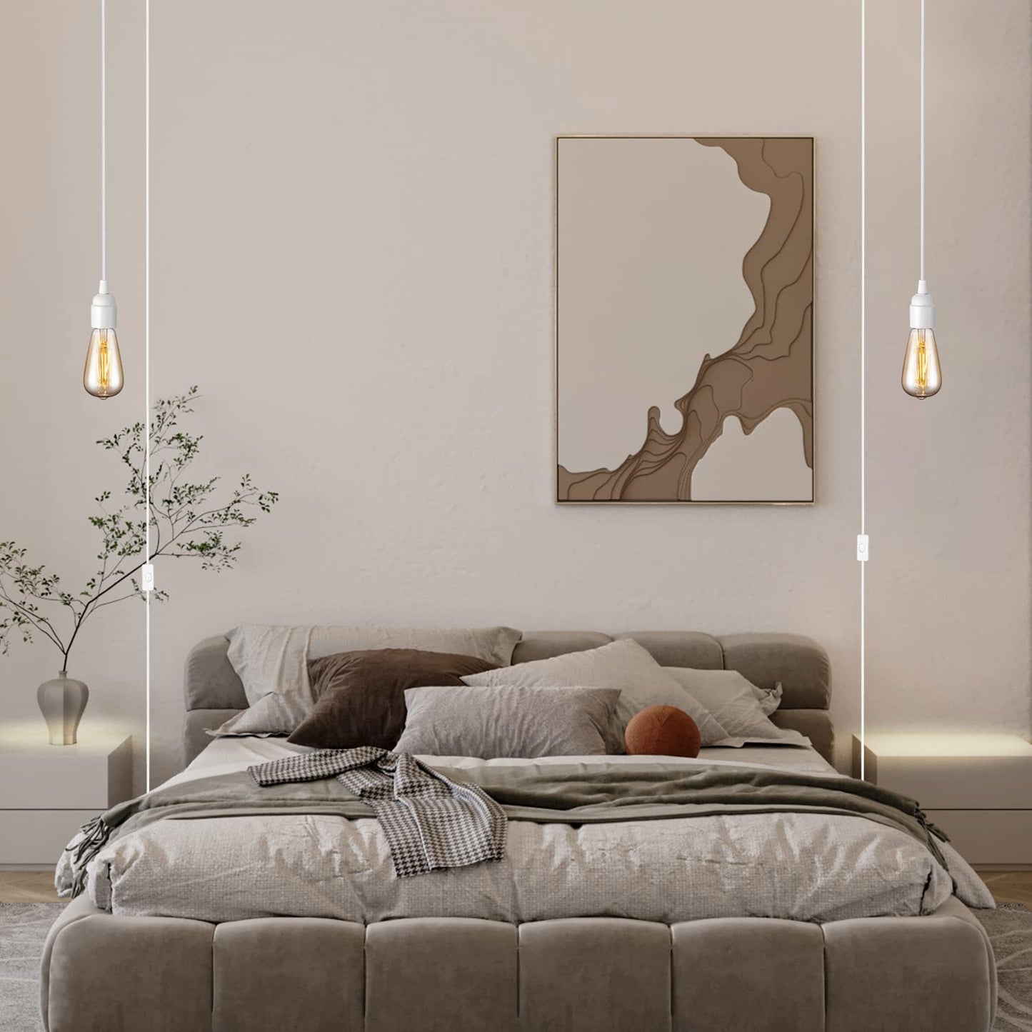 20Ft Extension Hanging Lantern Pendant Light Cord - White, E26 Light Bulb Socket with Cord, On/Off Switch, Polarized Plug, UL Approval Hanging Light Cable with Socket (No Bulb)