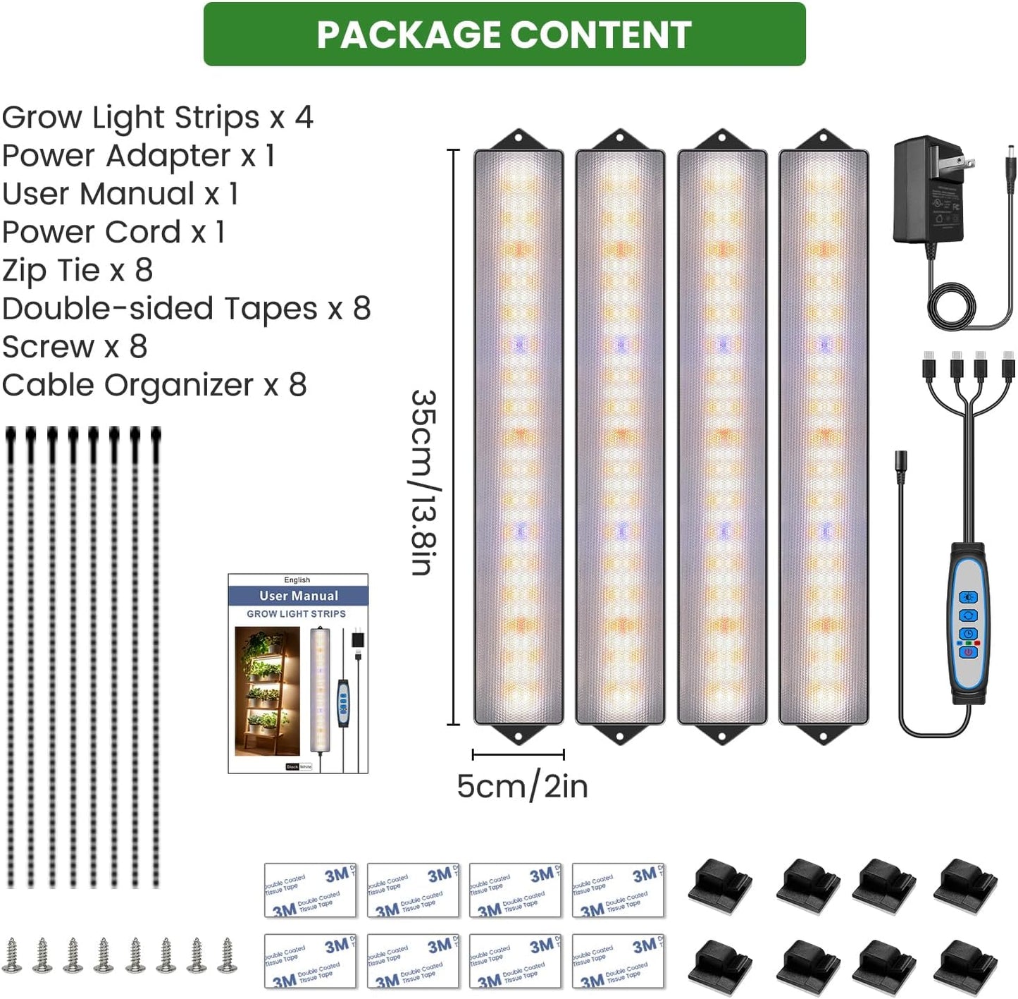 Wolezek Grow Light Strips for Indoor Plants, 420 LEDs Full Spectrum Plant Light for Indoor Growing with 6/12/16H Auto Timer, Grow Lamp Bar for Seedling Succulent, 13.8 Inches, 4 Pack