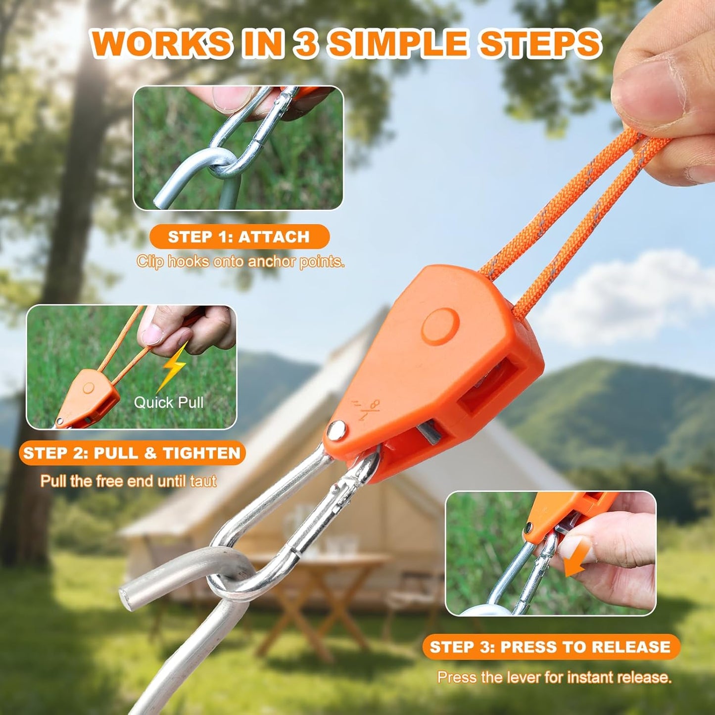 Longer 14ft Retractable Paracord Rope Tie Down Ratchet Strap Small Straps Mini Rope Cam Lock Tent Canopy Tie Down Adjustable Outdoor Windproof Tightener Tensioner Hanger Grow Light 6 Pack 1/8"