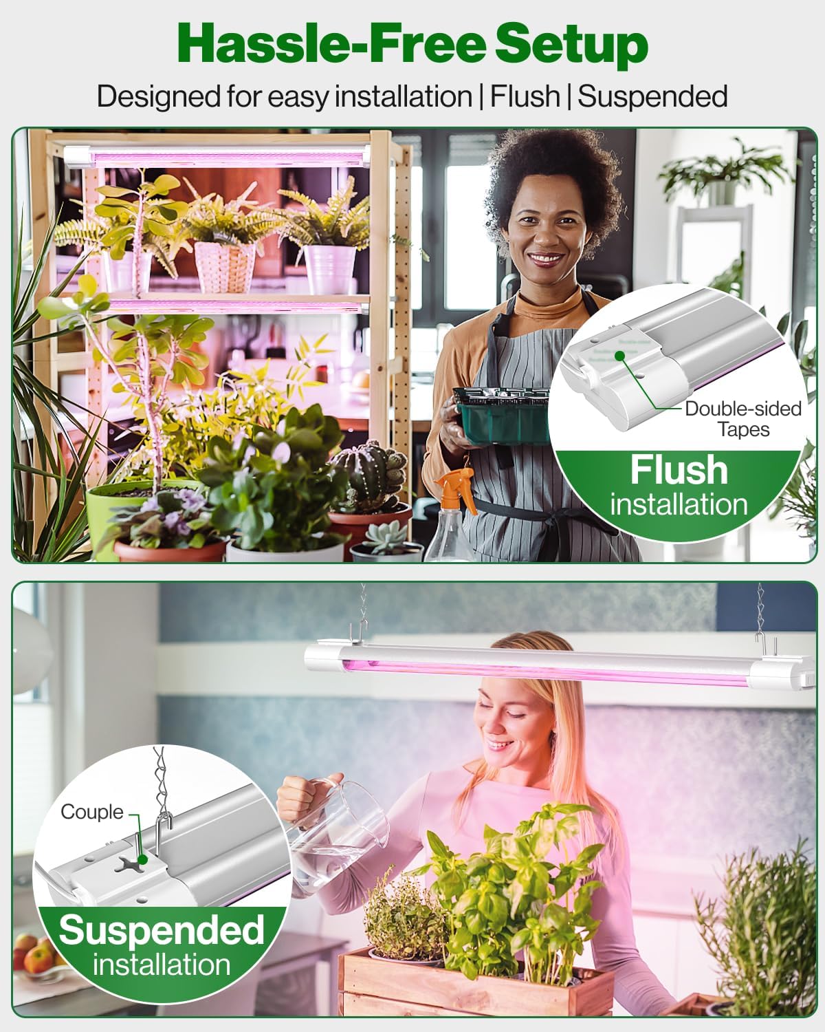Sunco 2ft Grow Light LED, 20W, Full Spectrum, for Seed Starting, Seedling, Indoor Plants, Plug in Suspended Fixture, Link Up to 8, Inline Switch, ETL 2 Pack.