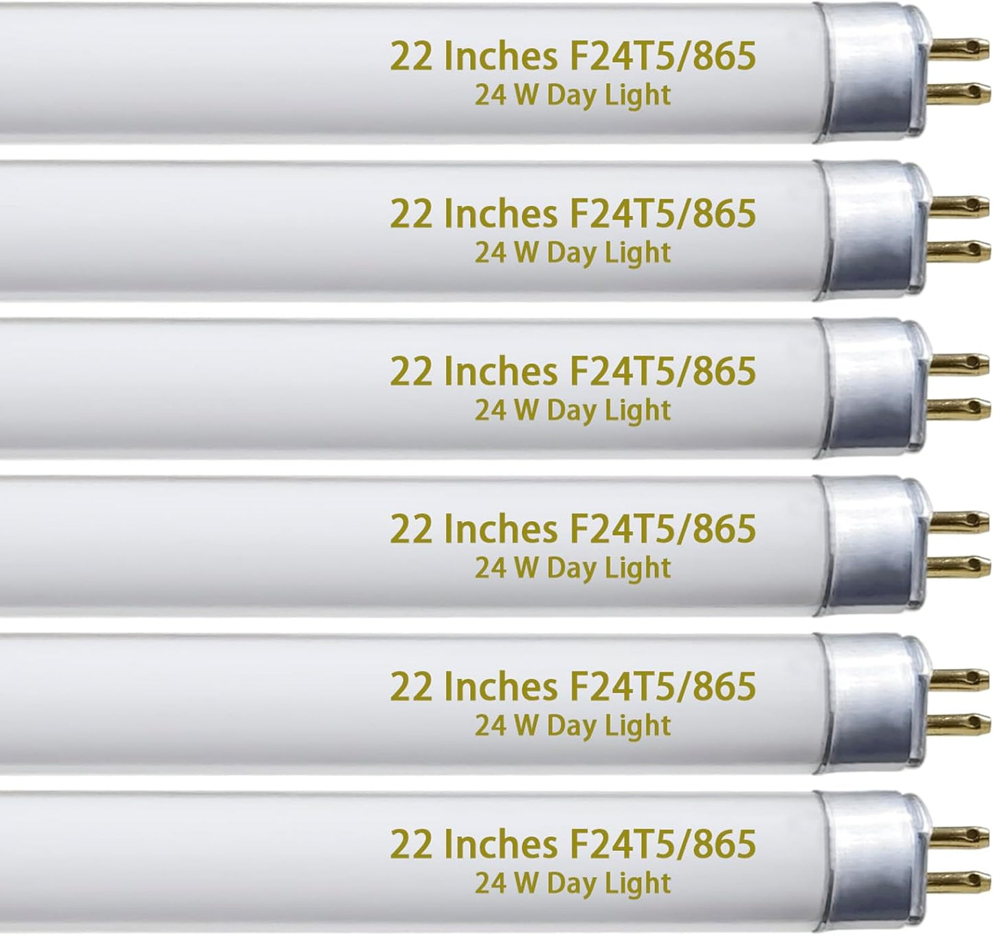 F24T5/865 6 Pack 22 Inch T5 Fluorescent Grow Light Bulbs, 24W 6500K Full Spectrum, 2000 Lumens, High Output (HO) Bulbs for Indoor Plants, Seedlings, Veg Growing, Sunlight White, Energy Efficient