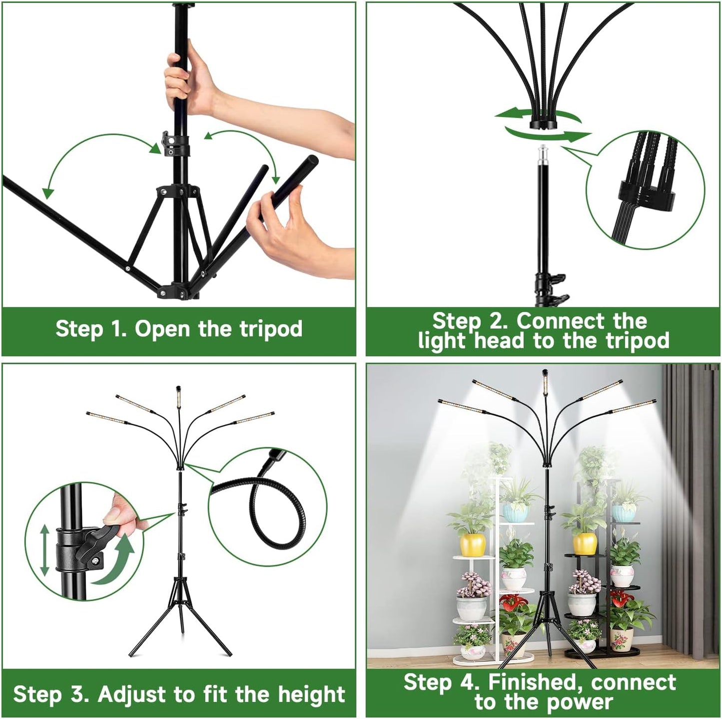Garpsen Grow Lights for Indoor Plants, 5 Heads Full Spectrum Grow Light with Adjustable Tripod Stand, 100PCS LEDs Plant Light for Indoor Plants with 6/12/16H Timer and 3 Light Modes(No Clip)