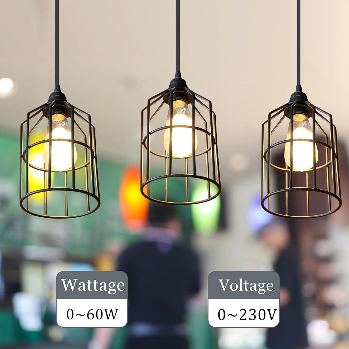 Plug in Pendant Light Cord - 16Ft Hanging Light Kit E26/E27 Light Socket Hanging Lantern Lamp Cord with On/Off Switch,Socket Rings, 2 Pack, Black