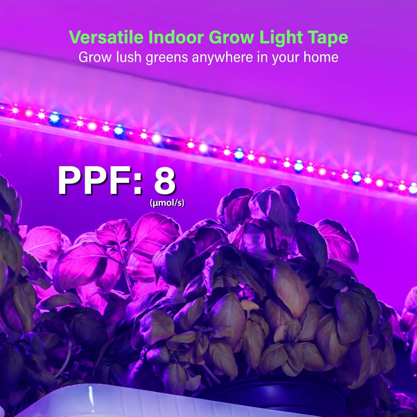 Full Spectrum LED Grow Light Tape, 11.8 ft Flexible Strip Kit for Indoor Plants and Gardening, 24W Plug-in Design, Water Resistant