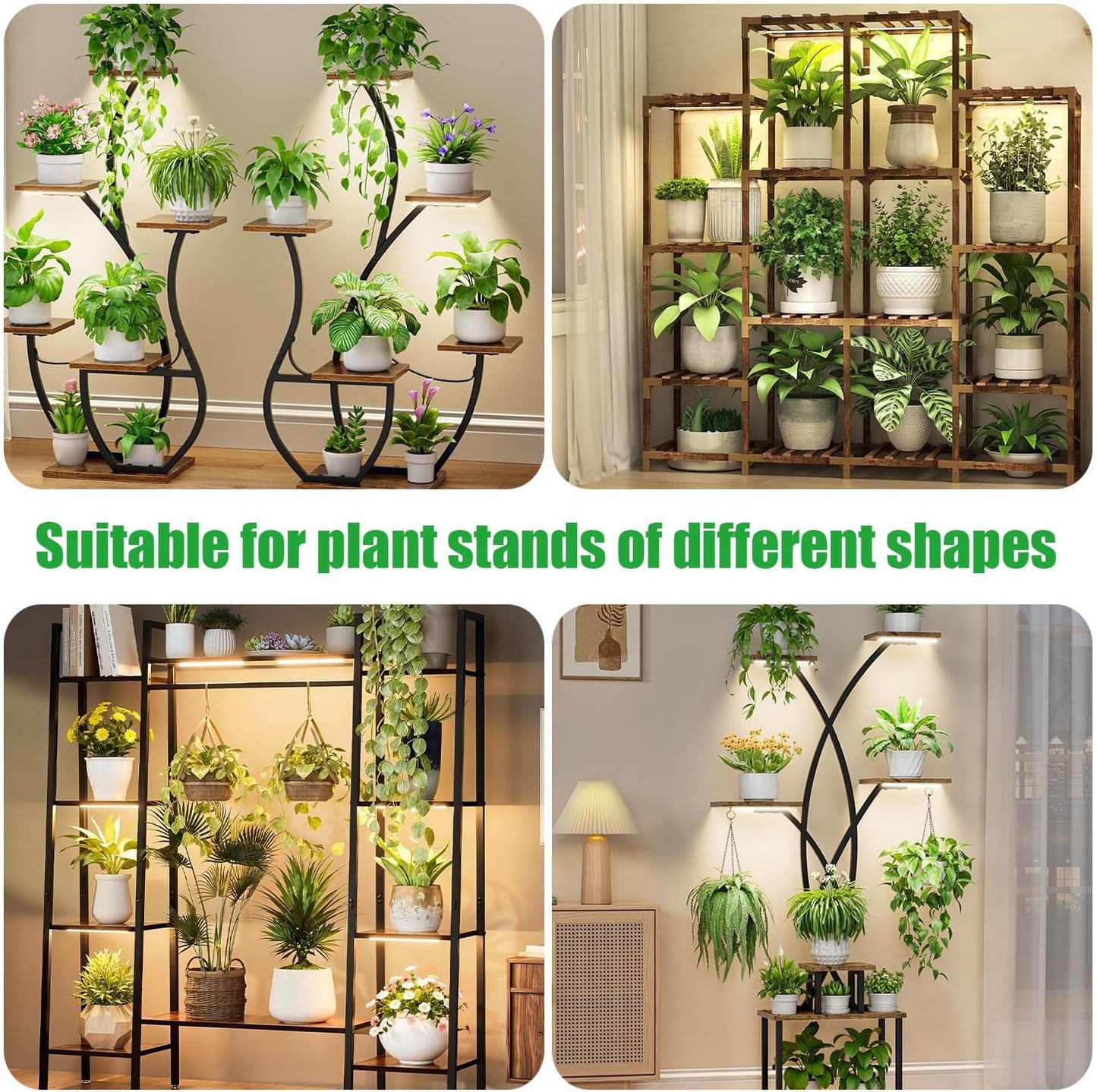 Four Head 8.6 Inches LED Grow Light Strips, Grow Lights for Indoor Plants Full Spectrum 3000K, 104 LEDs Plant Light with 10 Dimmable Levels, 3/9/12H Timer for Seedling Succulent and Plant Shelf