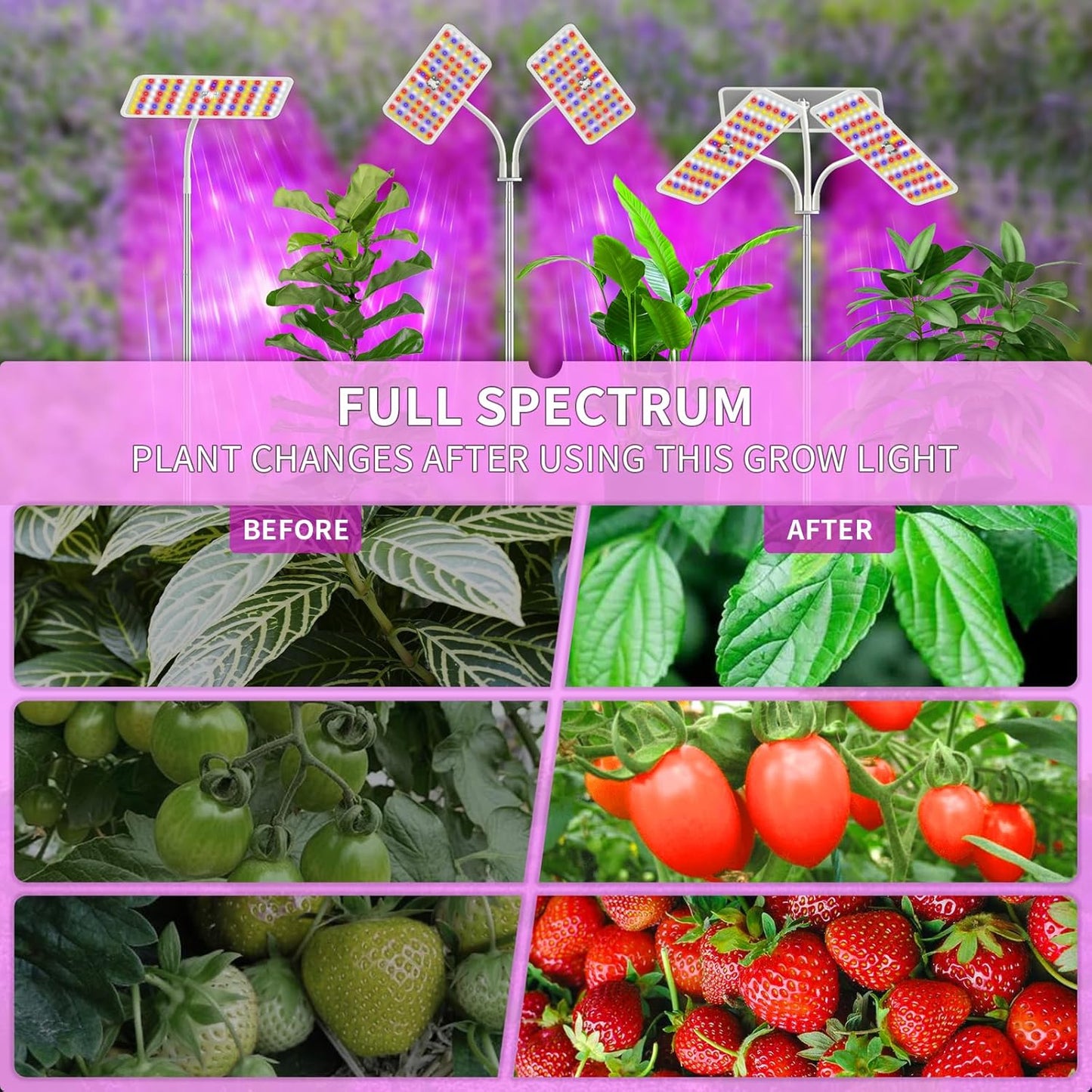 KINGPLUS Grow Lights with Stand, Three Heads, Full Spectrum LED Grow Light for Indoor Plants, 360 Leds, 4 Dimmable Levels, Timer 4/8/12h, 12-60inches Height Adjustable, 48w, Ideal for Desk Small Plant