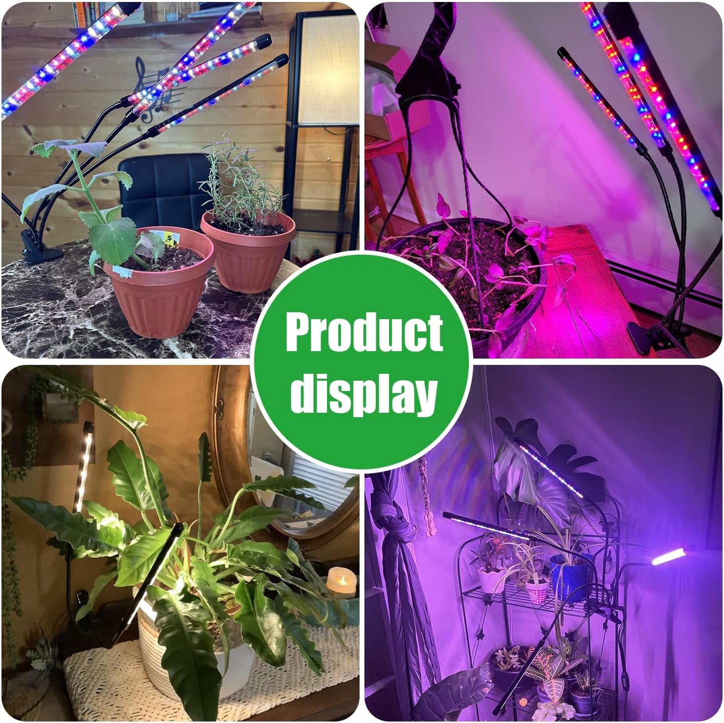 2 Head 2 Pack LED Plant Grow Light with Flexible Gooseneck, Suitable for Indoor Plants, Full Spectrum Clip on Plant Growing Light with Red, Blue, Yellow Beads, 10 Brightness Levels, 3/9/12H Auto Timer
