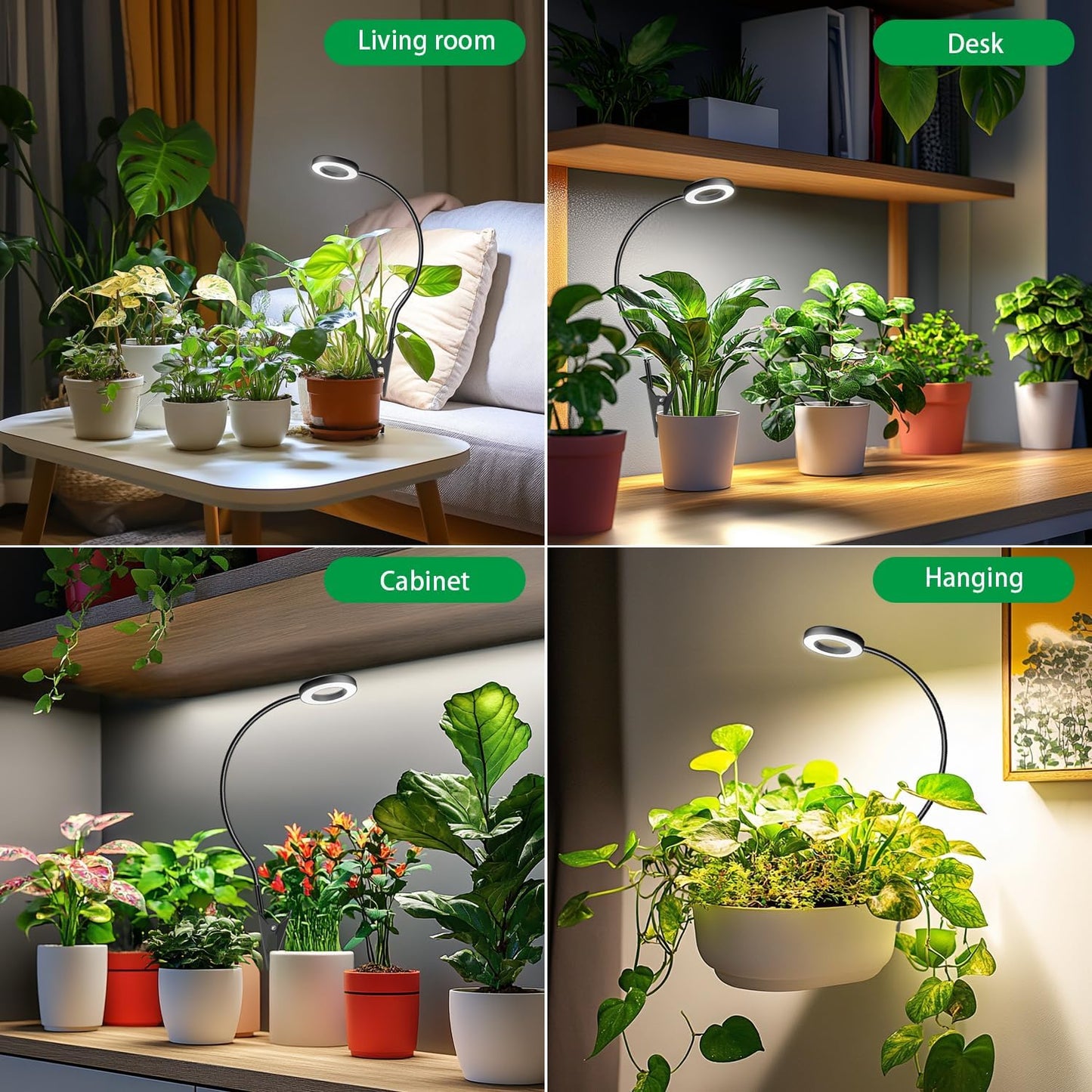 Plant Lights for Indoor Growing, 144 LED Full Spectrum Grow Light with Clip 3 Pack, Black Halo Indoor Plant Light 2 Installation Options with 6/12/16H Timer, 5 Dimmable, 3 Modes