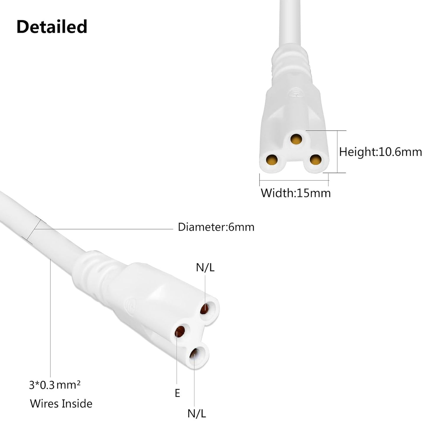 10 Pack 2FT Extension Cords,T5 T8 LED Lamp Connecting Wire for Ceiling Lights & Tube Lights,Double End Cable Female to Female,3 Prong Power Cables