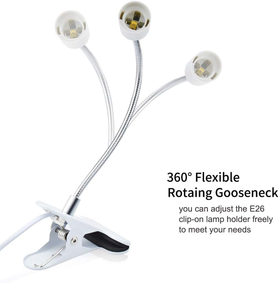 Bonlux E26 Clamp Lamp Fixture, Flexible Neck Clip Light Fixture with On/Off Switch US Plug for E26 Socket Plant Grow, Desk, Reptile Lamp Holder (2-Pack)