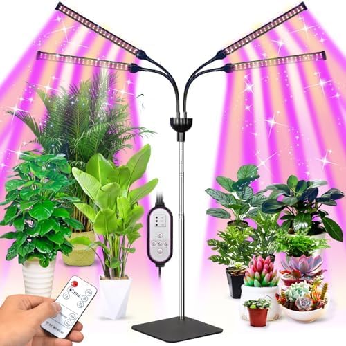 Grow Lights for Indoor Plants, 4 in 1 Full Spectrum Plant Lights for Indoor Growing with Adjustable Brightness On/Off Switch and Timer, Plant Grow Light liftable Height for Plant Growth and Flowe