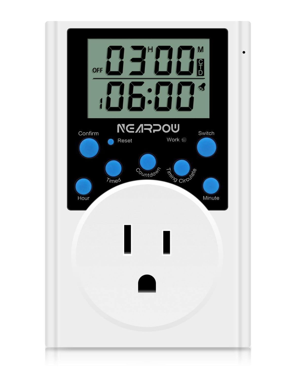 Timer Outlet, Nearpow Multifunctional Infinite Cycle Programmable Plug-in Digital Timer Switch with 3-Prong Outlet for Appliances, 15A/1800W