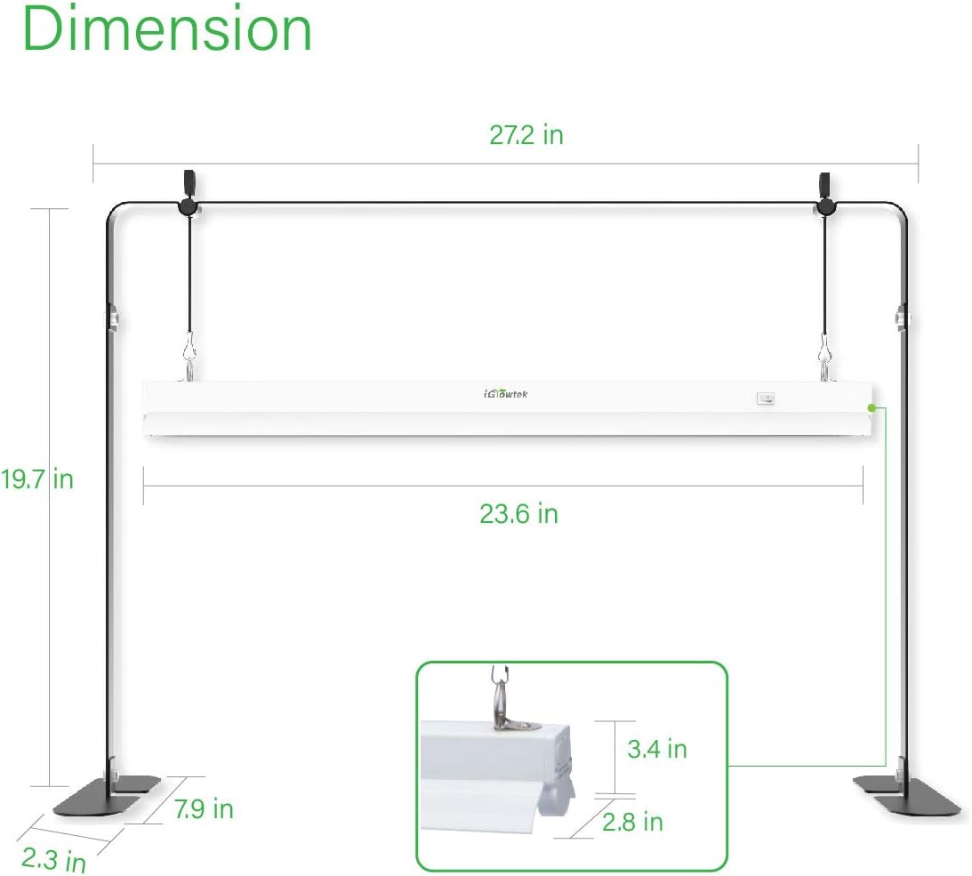 2ft Grow Light for Seed Starting,LED Grow Lamp for Indoor Plants,Seedling Grow Light with Stand,Seed Starter Light Kit with Natural White Spectrum,Height Adjustable,Iron Frame,Timer Outlet