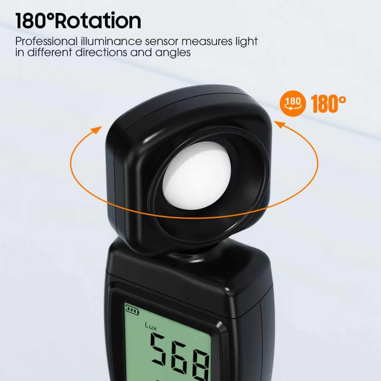 Digital Illuminance Light Meter, 0~200,000 Lux Range with 180º Rotating Sensor Light Meter Foot Candles, Backlight LCD Display, Handheld Light Meter for Plants, Photography, Indoor, Film Camera
