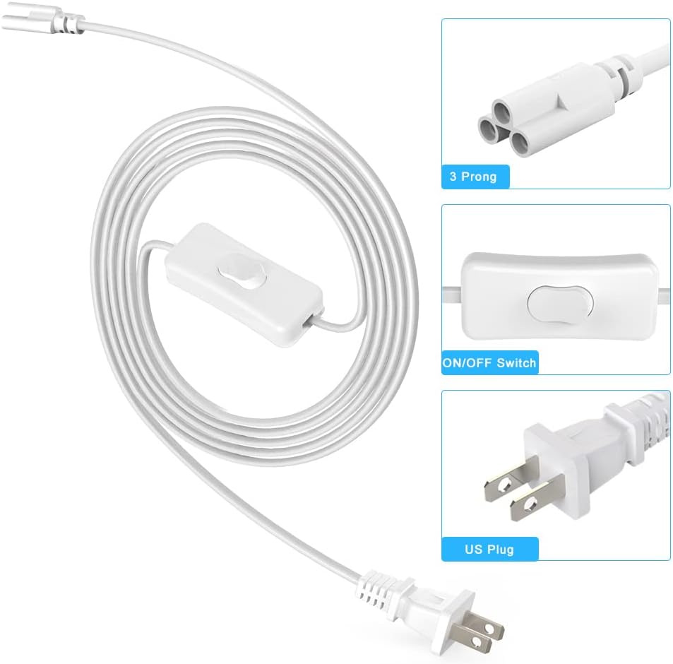 CNSUNWAY T5 T8 LED Lights Power Extension Cord, 10FT/3Meters LED Wire Connector Extension Cable with On/Off Switch for T5 T8 Integrated LED Tube, Shop Light Fixtures (3 Pack)