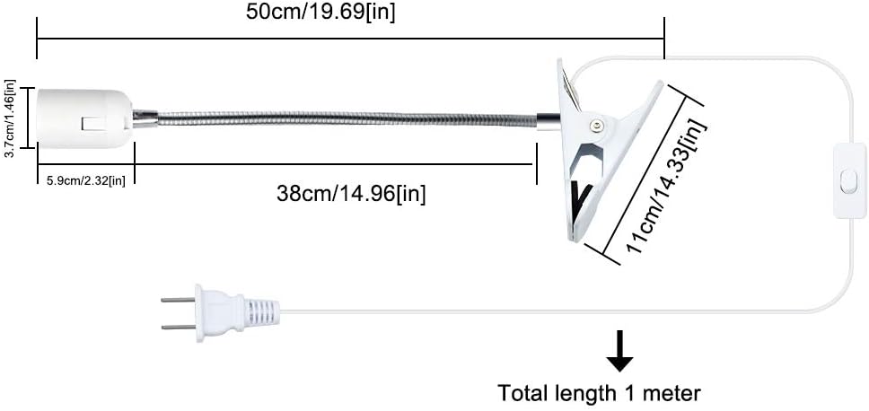 Bonlux E26 Clamp Lamp Fixture, Flexible Neck Clip Light Fixture with On/Off Switch US Plug for E26 Socket Plant Grow, Desk, Reptile Lamp Holder (2-Pack)