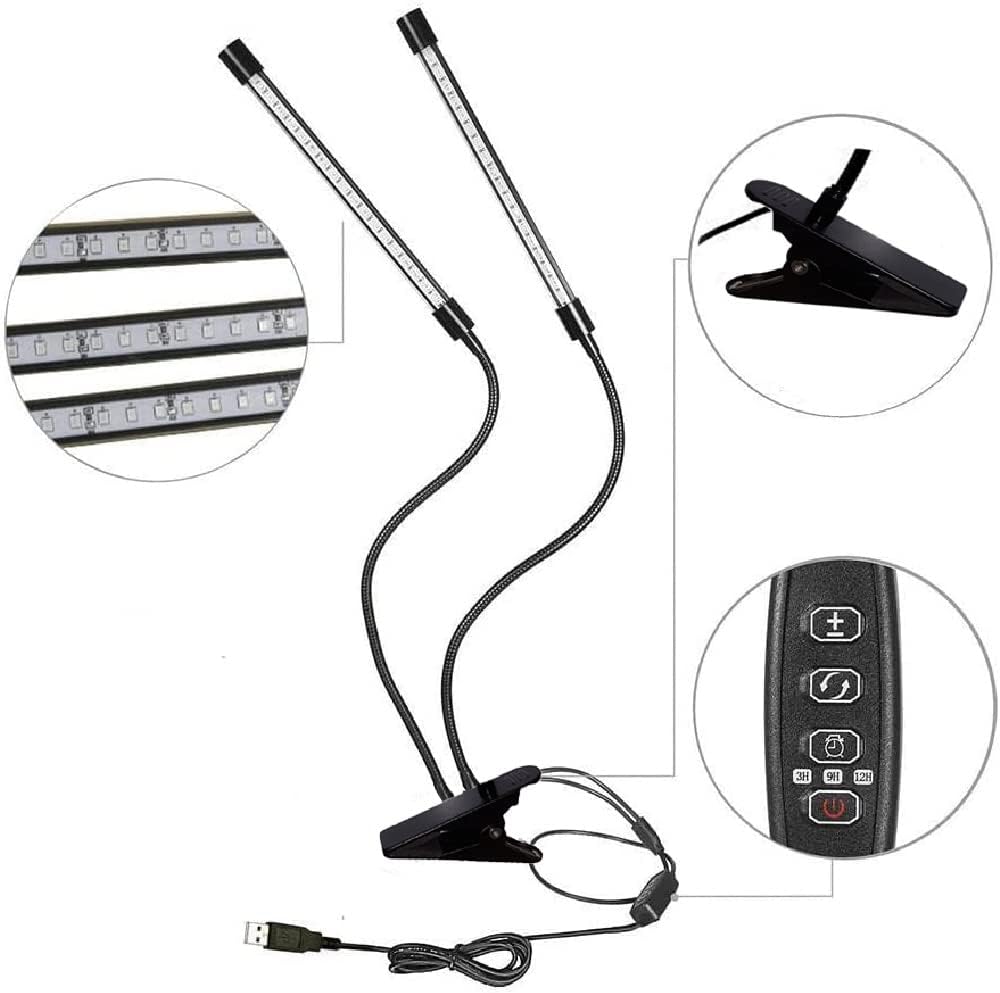 LED Plant Grow Lights for Indoor Plants 40 LED Full Spectrum Dual Head Plant Lights, 3 Switch Modes, 3,9,12H Timer, 9 Dimmable Brightness Growth Lamp for Indoor Succulent, Vegetables