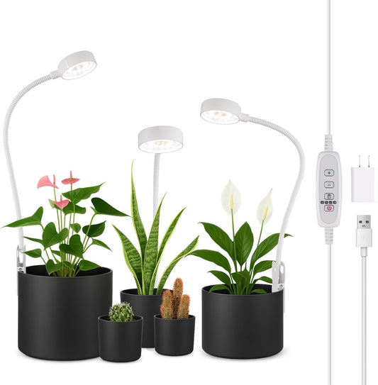 3 Pack Grow Lights, Pot Clip LED Growing Lamp for Indoor Succulents Pot Mini Small Plants,6000K White Full Spectrum with 5-Level Dimmable, Auto Timer 4/8/12/18 Hrs
