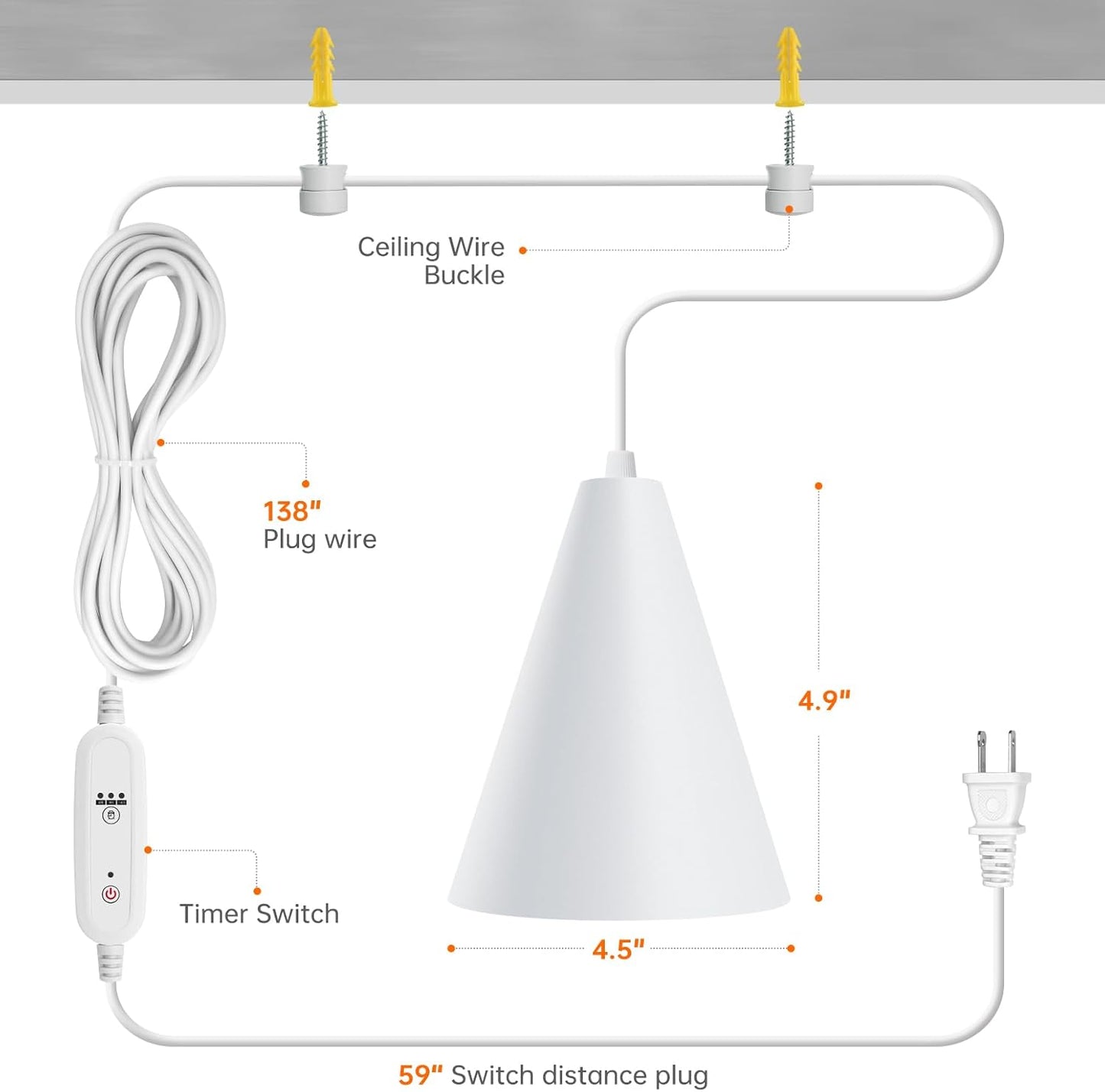 Bstrip Hanging Grow Lights for Indoor Plants-25W Full Spectrum 5000K Plant Light with 4H/9H/14H Timer& 16.4FT Power Cord for Indoor Growing, Ideal for Large Tall Plant, Garden and Flowers Greenhouse