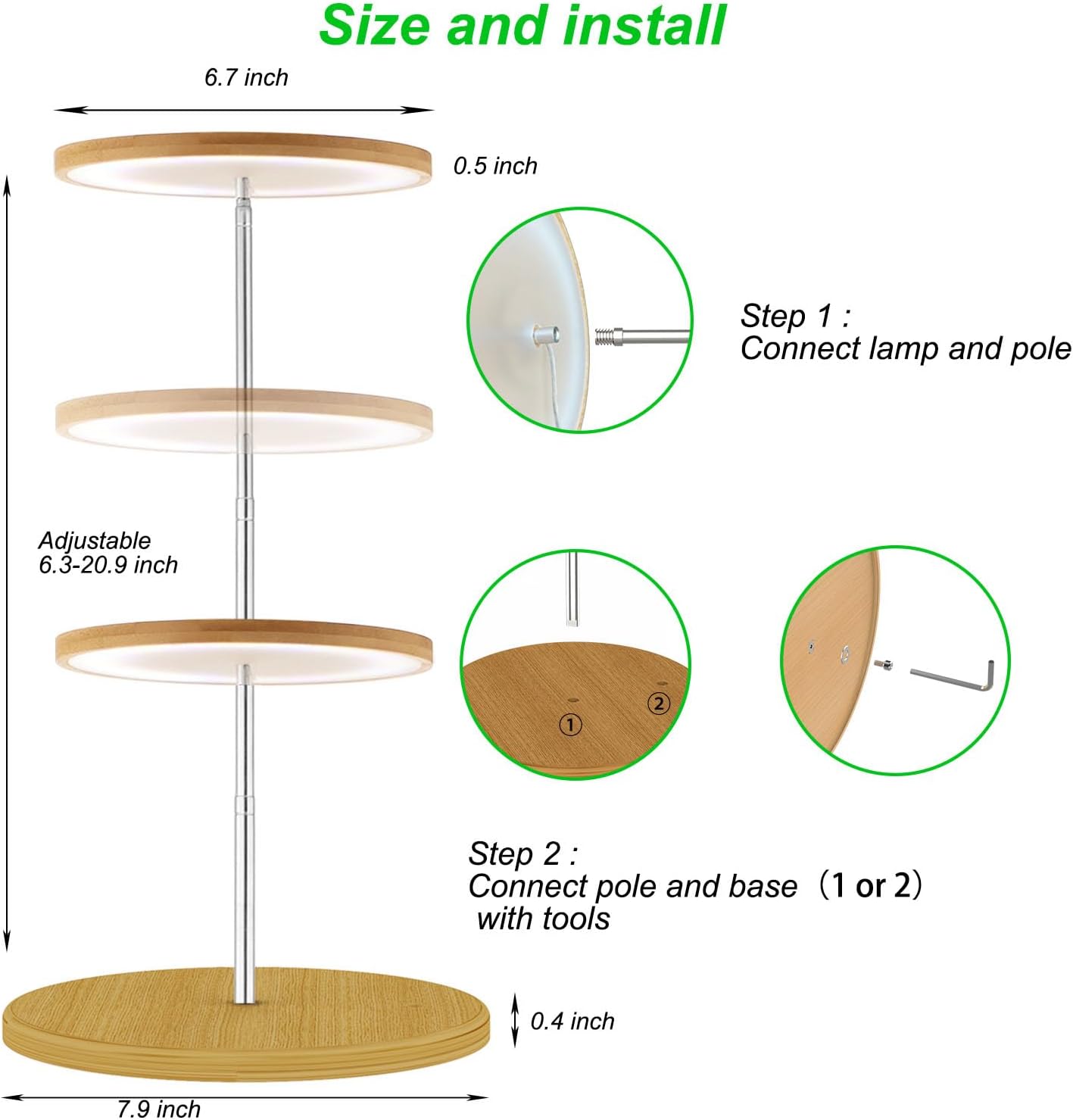 Plant Grow Light for Indoor Plant,Bamboo Mini LED Grow Light Garden,Height Adjustable,Automatic Timer with 8/12/16 Hours，1 Pack