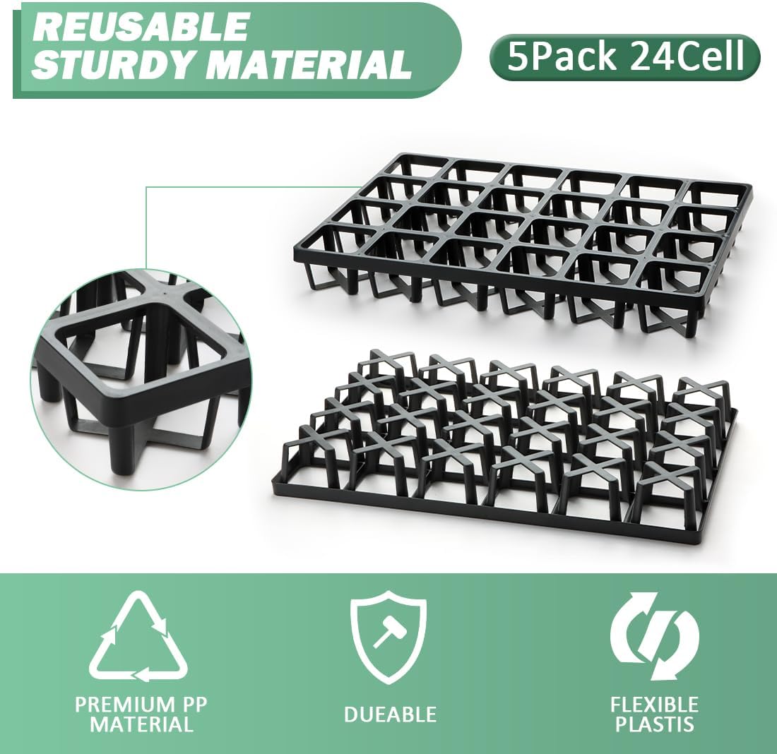 RooTrimmer Square Nursery Pot Tray with 24 Cells, 5 Pack Plant Trays for Pots, Flower Pot Moving Tray, Plastic Planting Tray for Carrying Small Plant Pots(120 Cells in Total