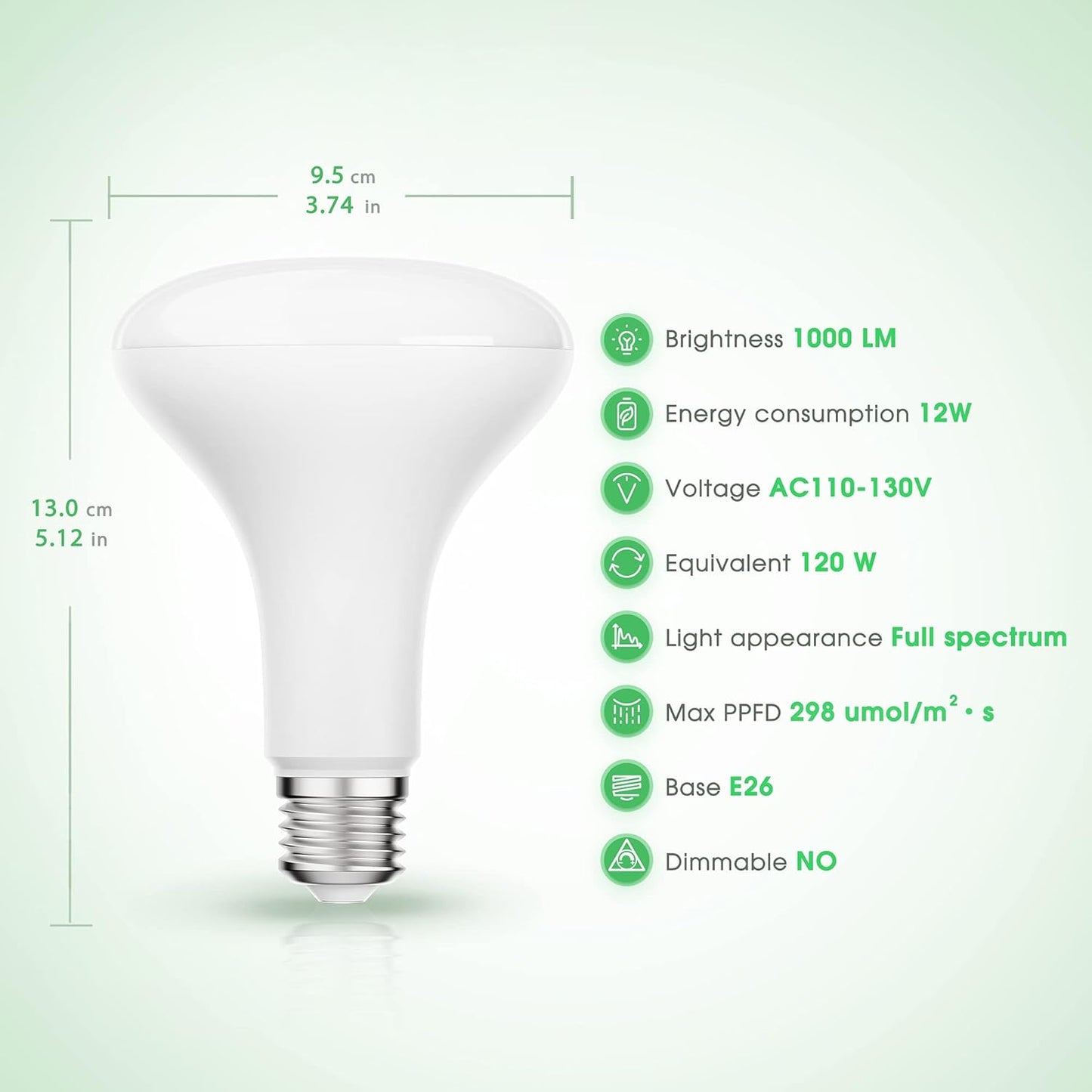 Briignite 4 Pack LED Grow Light Bulb, BR30 Grow Light Bulbs, Full Spectrum Grow Light Bulb 12W, 120W Equivalent, E26 Plant Light Bulbs, Grow Light for Indoor Plants, Seedlings, Greenhouse