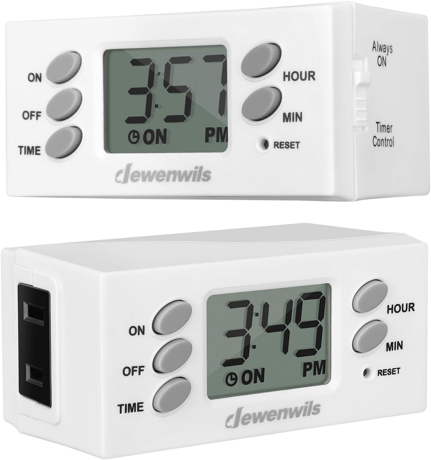 DEWENWILS 24 Hour Outlet Timer, 125V 15A 1000W Timers for Electrical Outlets, 1 Polarized Outlet, Digital Light Timer for Indoor Lamp, Fan, Aquarium, 1/2 HP, 2 Pack,White, UL Listed