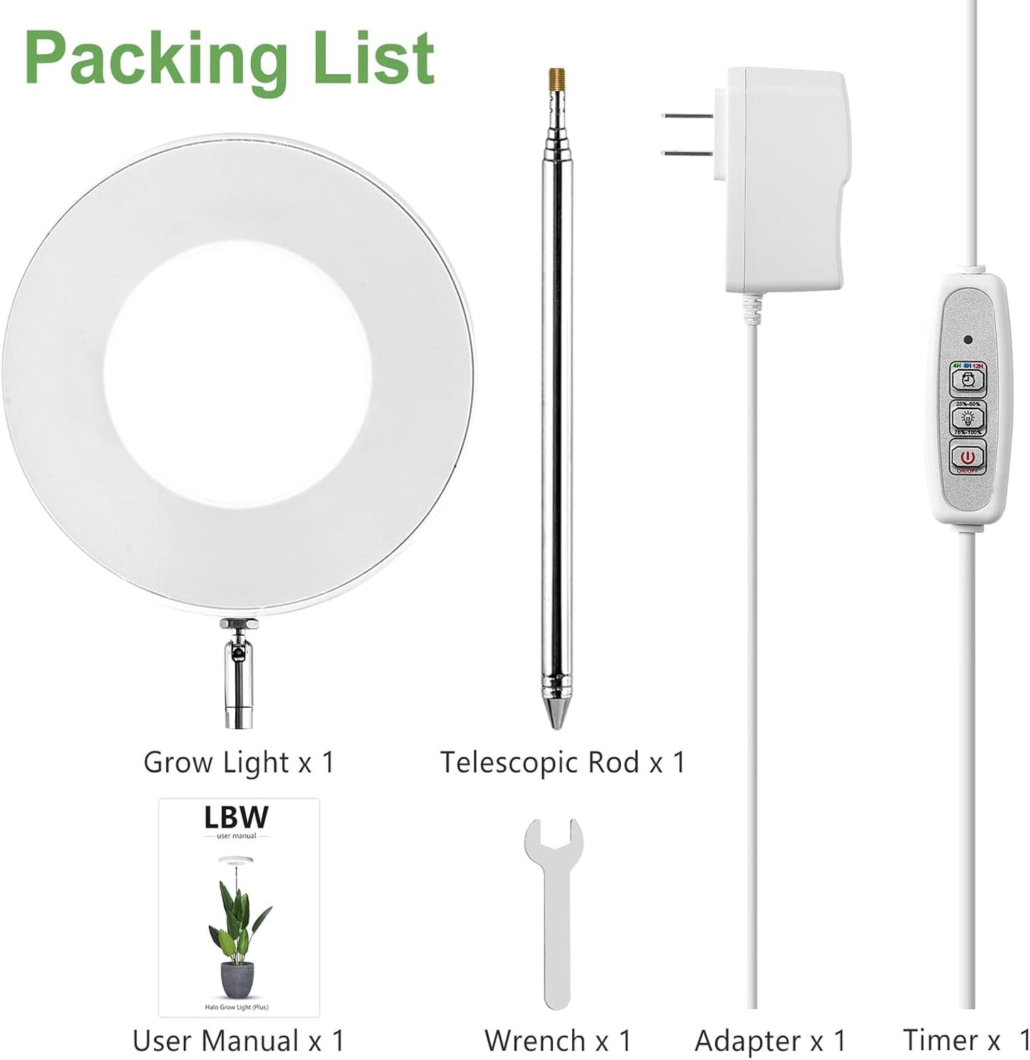 LBW Plant Grow Light, 72 LEDs Full Spectrum Grow Lights for Indoor Plants,Large Grow Lamp with 4/8/12H Auto Timer & 4 Dimmable Brightness, Height Adjustable, Ideal for Tall Plants,White