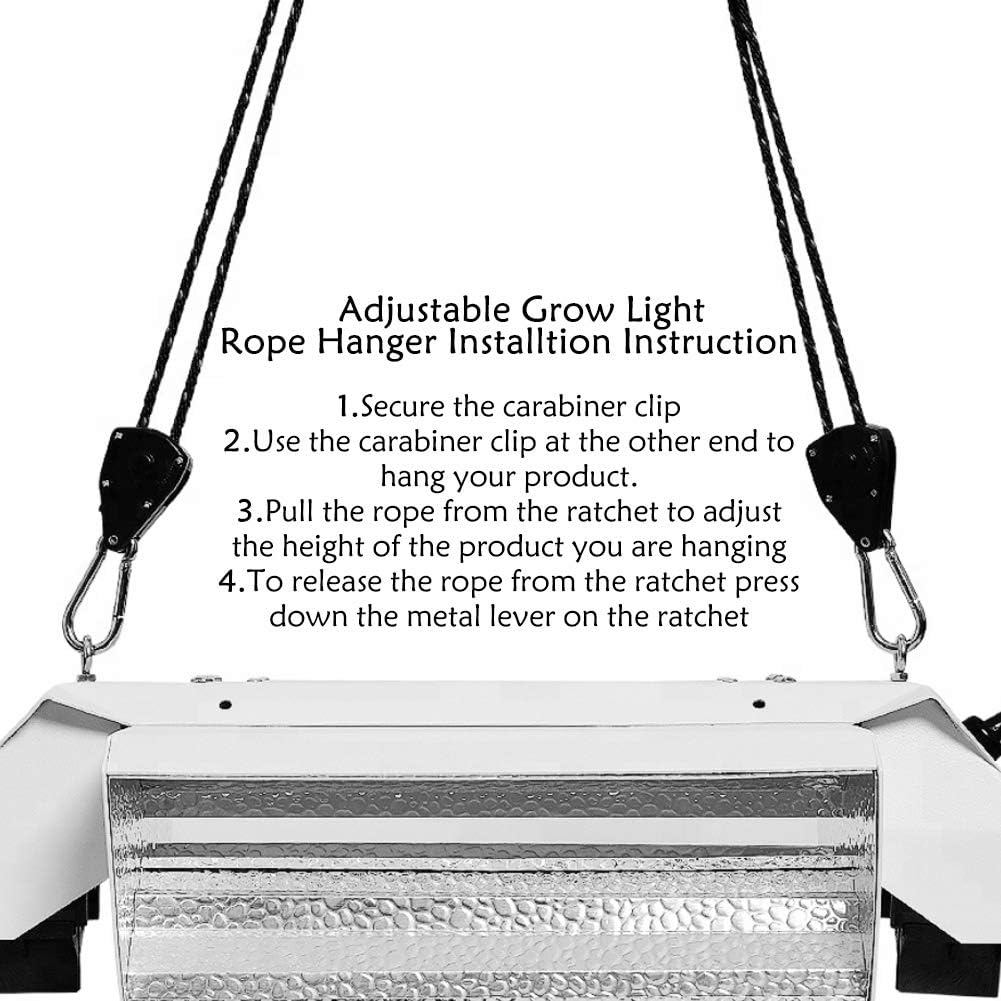 Winterworm 4 Pairs 1/8 Inch Adjustable Heavy Duty Ratchet Hanger Grow Light Fixtures Rope Clip Hangers Hanging Ropes for Gardening Grow Plant Fan Reflectors Filter Tent,150lbs Weight Capacity