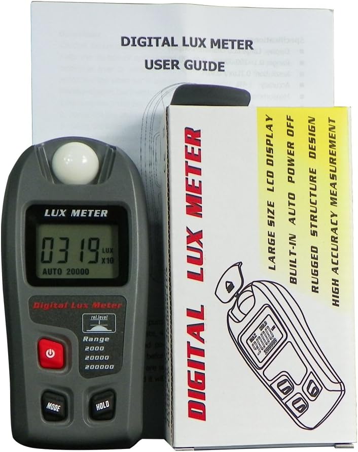 Leaton Light Meter, Digital Luxmeter, Digital Illuminance Meter, Range up to 200,000 Lux, Luxmeter with LCD Display for Plants, Car Headlights, Home & Office LEDs Light Photograph