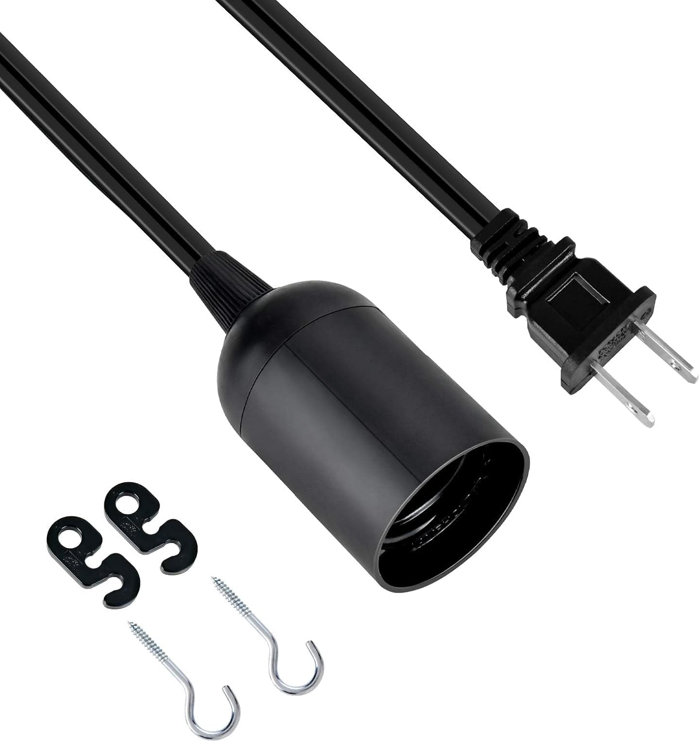 Simple Deluxe Hanging Lantern Extension Cord Cable, Plug-in E26 Pendant Light Socket with On/Off Button, 15ft-Black-2Pack