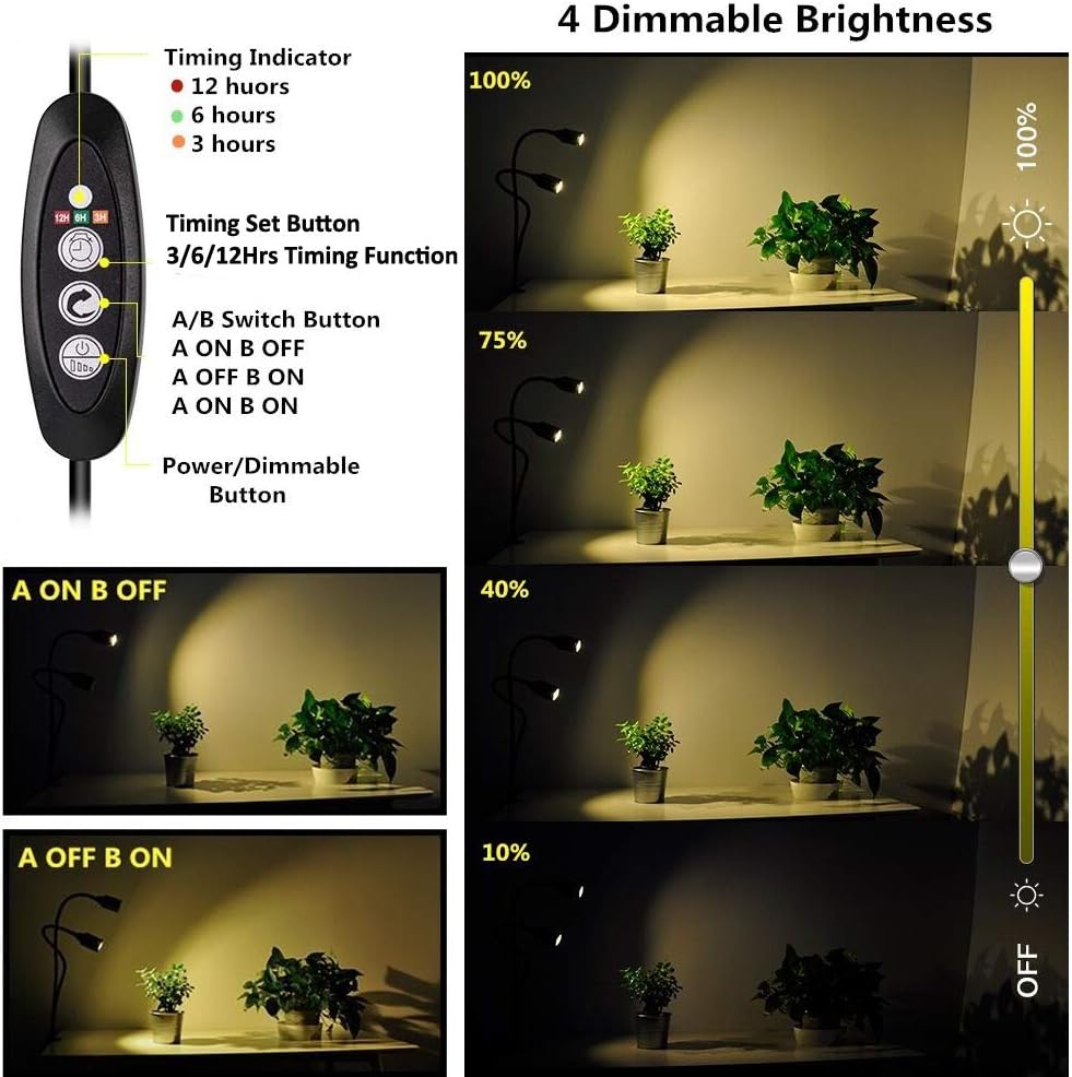 Grow Light for Indoor Plants 7500K Full Spectrum Plant Growing Lamp with Gooseneck Auto On Off Timing 3/6/12H, 4-Level Dimmable 22.5 Inch Longer