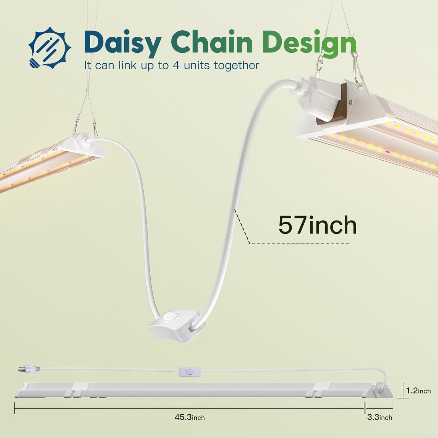 FREELICHT 1 Pack 4ft LED Grow Light, 60W (350W Equivalent), Sunlike Full Spectrum Integrated Plant Light for Hydroponic Indoor Plant Seedling Veg and Flower, Plug in with On/Off Switch