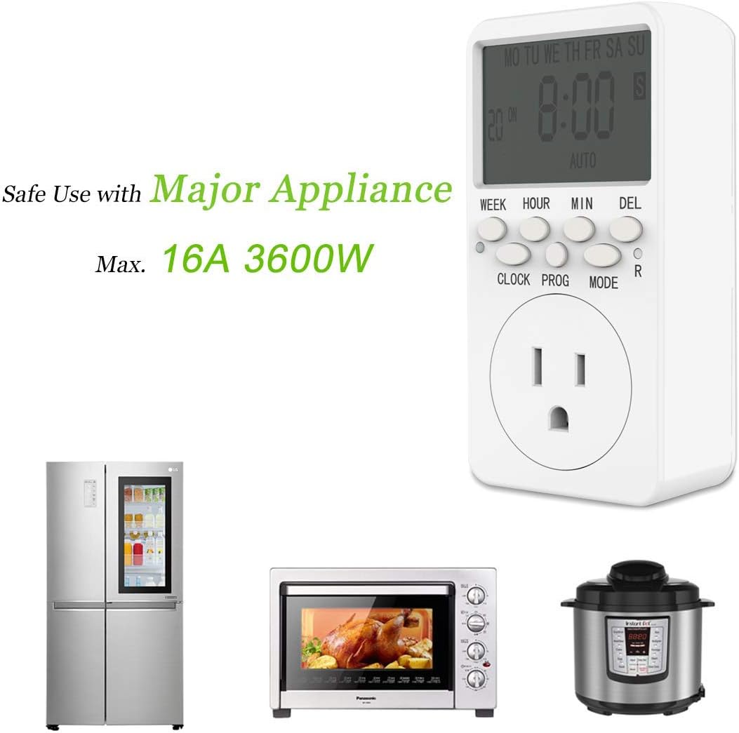 7-Day Programmable Digital Countdown Plug Timer for 110V AC, Energy-Saving Indoor Timer Outlet