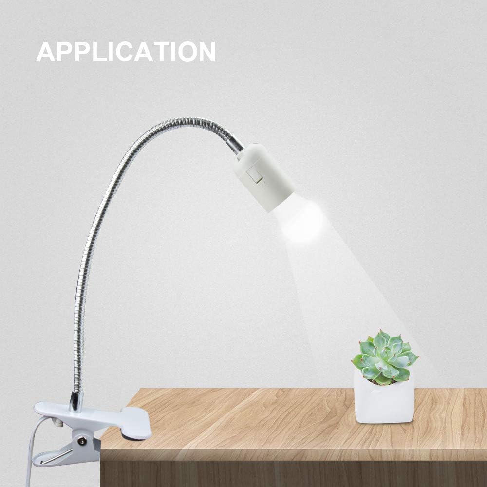 Bonlux E26 Clamp Lamp Fixture, Flexible Neck Clip Light Fixture with On/Off Switch US Plug for E26 Socket Plant Grow, Desk, Reptile Lamp Holder (2-Pack)