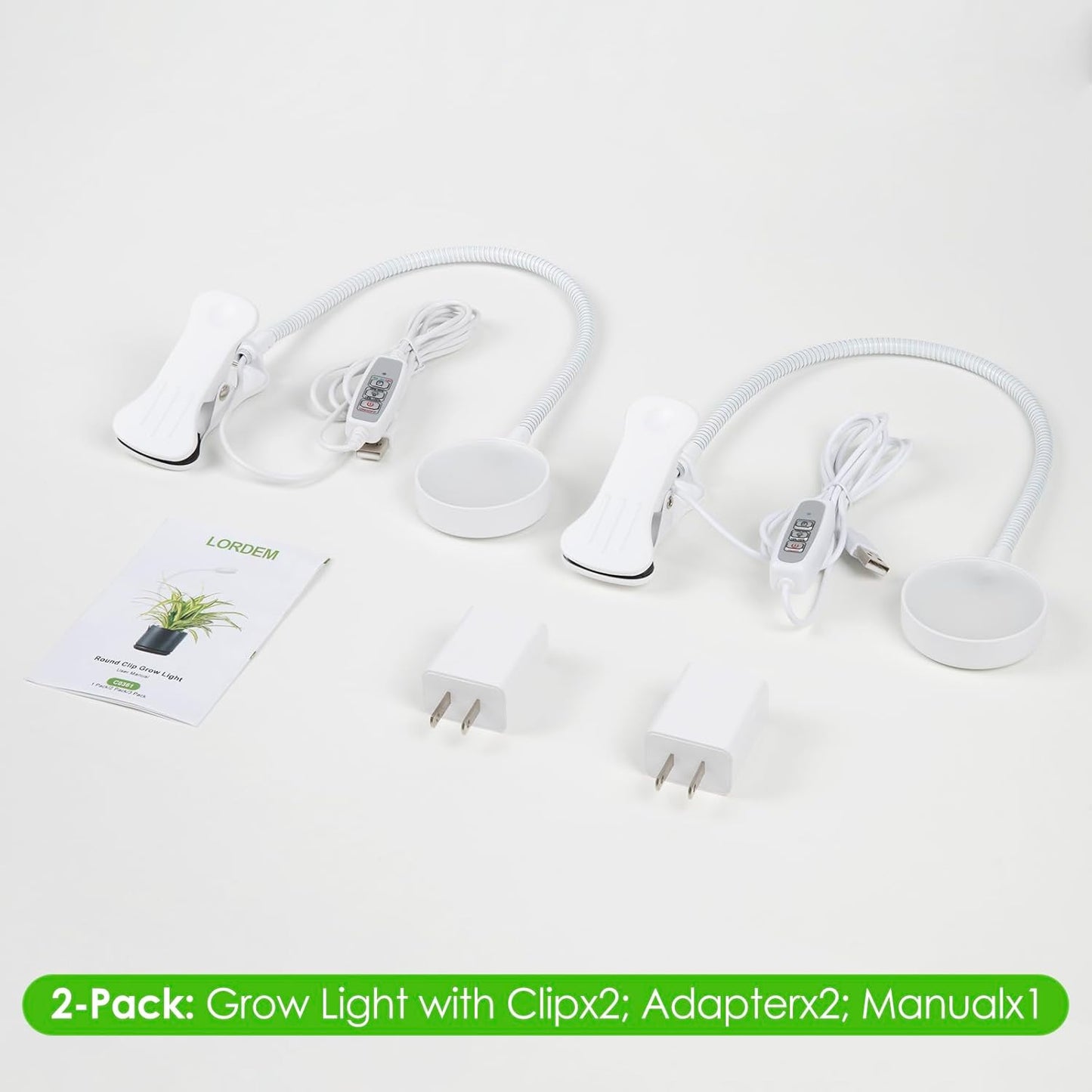 LORDEM Small Pot Clip Grow Light, Full Spectrum LED Plant Grow Lamp for Indoor Growing, Auto On/Off Timer 4/8/12H, Plant Light with 4 Dimmable Brightness Levels, Ideal for Small Indoor Plants, 2 Pack