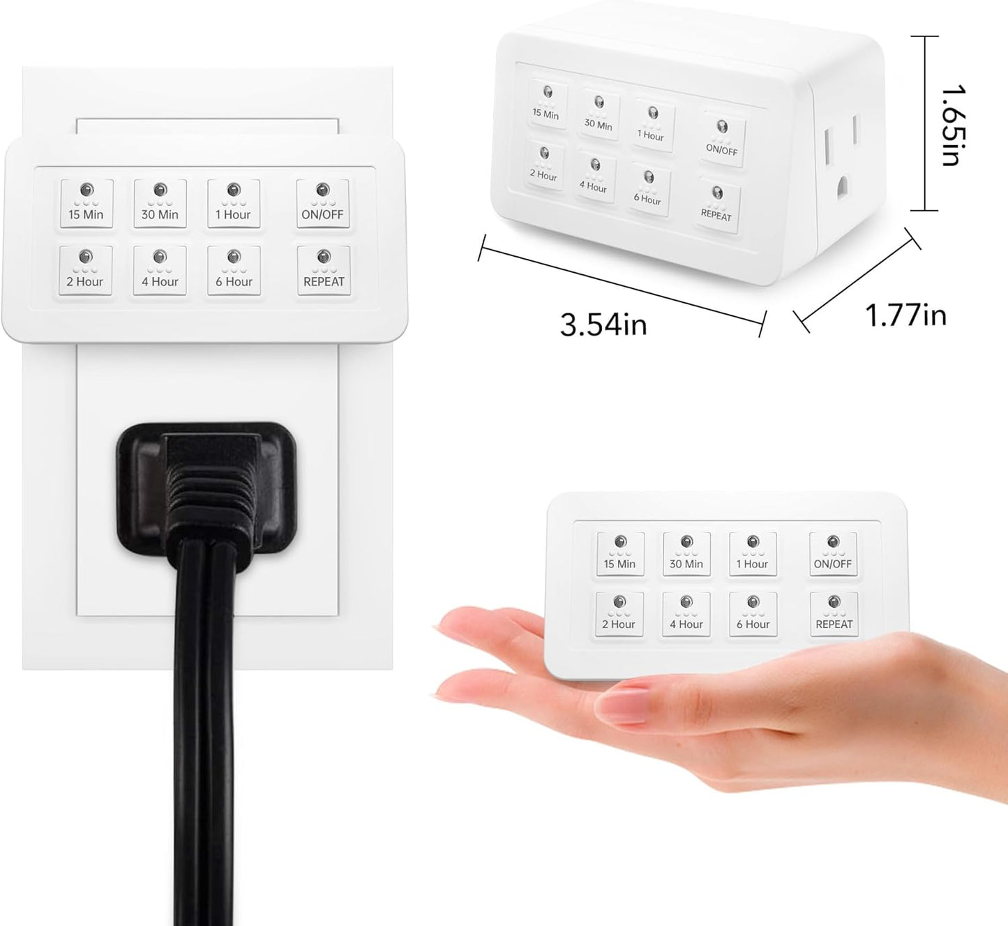 BN-LINK Indoor Countdown Timer with Repeat Function, Digital Timer for Electrical Outlets, Heavy Duty Accurate Compact Size for Appliance, 2-Outlets, 3-Prong Grounded Outlet, 15A/1875W ½ HP ETL Listed