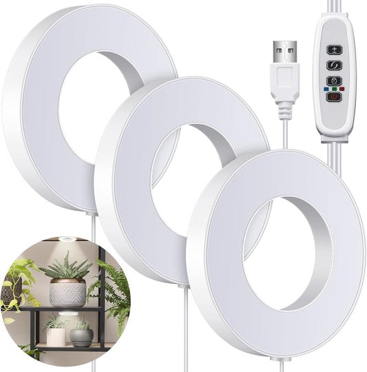 Tujoe 3 Pcs Ceiling Grow Light Self Adhesive Grow Lights for Indoor Plants 144 LED Light with 4/8/12h Auto Switch, 4 Dimmable Brightness Sun Lamp for Plants Full Spectrum Plant Growing Lamps