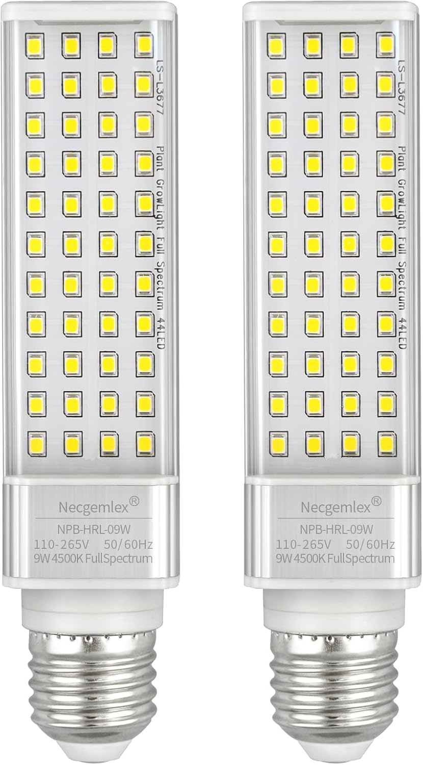 LED Plant Grow Bulbs for Grow Light for Indoor Plants, Sun Light, 44 LEDs of 17W (50W Fluorescent Bulbs Equivalent), 2 Pack (Work on AC110V-220V only)