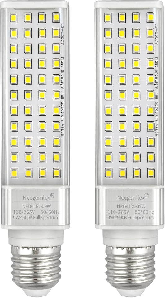 LED Plant Grow Bulbs for Grow Light for Indoor Plants, Sun Light, 44 LEDs of 17W (50W Fluorescent Bulbs Equivalent), 2 Pack (Work on AC110V-220V only)