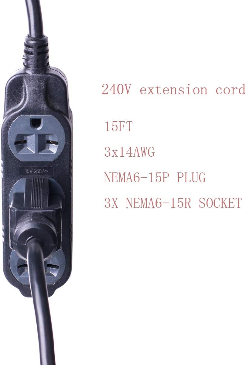 15FT Nema 6-15P 14 Gauge SJTW Power Cord, 15A 220/240V Power Extension Cord Power Stirp for Led Grow Lights, Digital Ballast