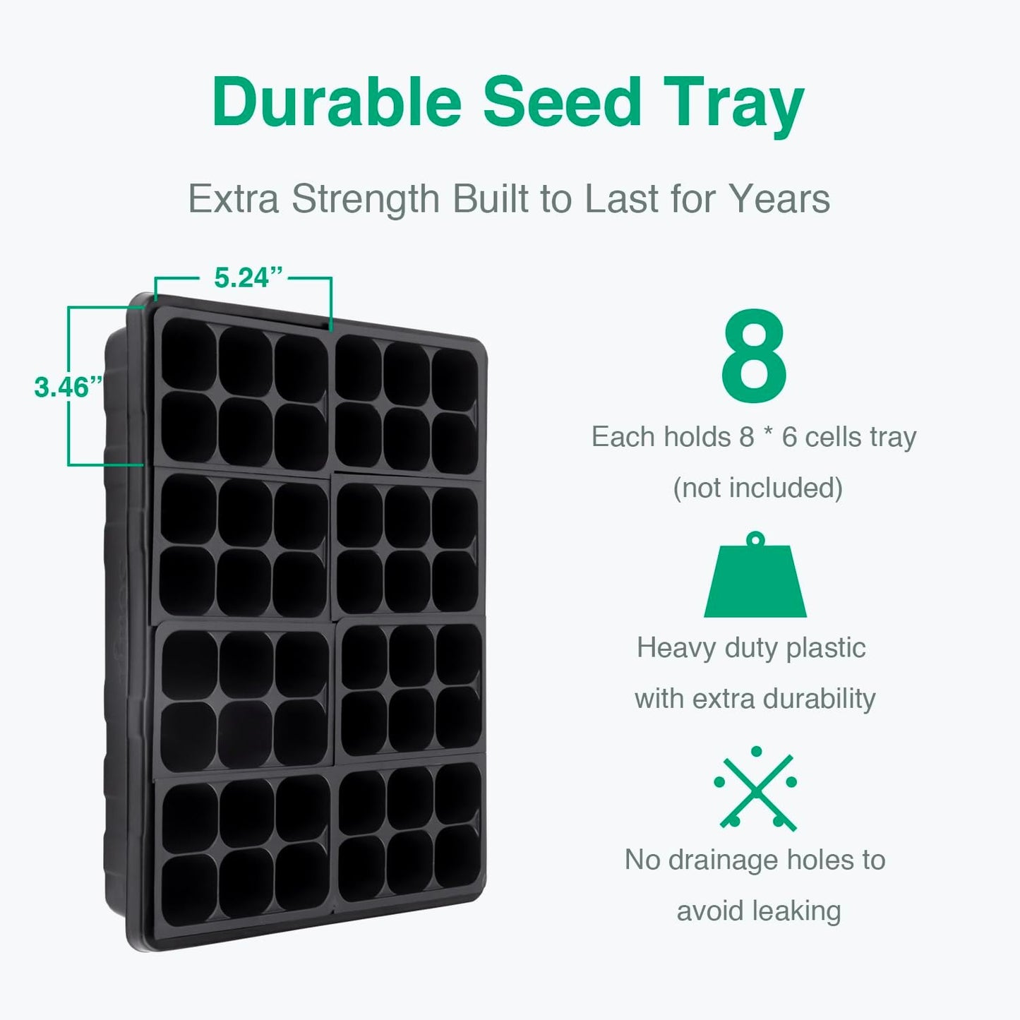 SOLIGT [Thick Plastic] 5-Set Strong Seed Starter Trays with 5" Humidity Domes for Seed Starting, Germination, Seedling Propagation & Plant Growing, Holds 240 Cells in Total