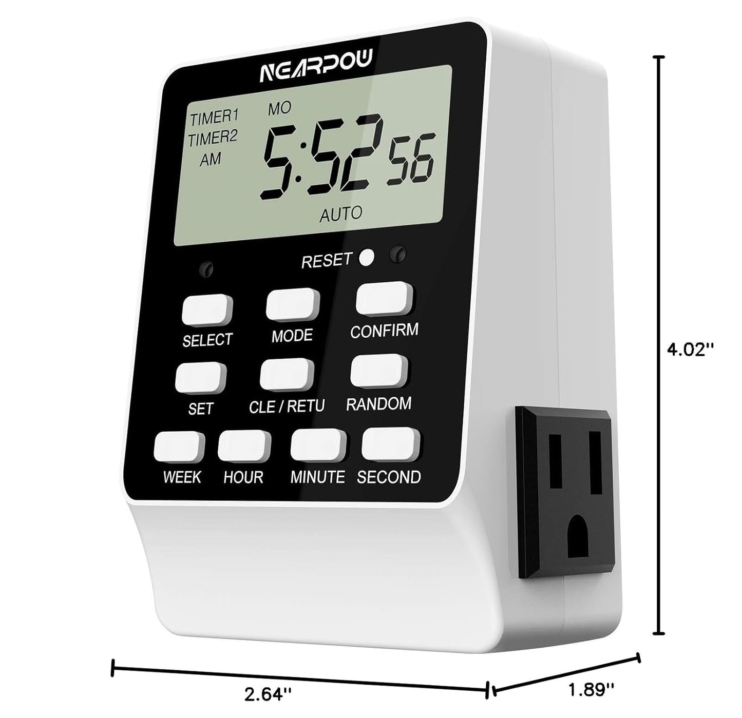 Outlet Timer, NEARPOW Dual Digital Light Timer with 2 Independently-controlled Outlets, 18 ON/OFF Programs, 24-Hour and 7-Day Programmable,Indoor Heavy Duty Electrical Timer Switch, 3 Prong, 15A/1800W