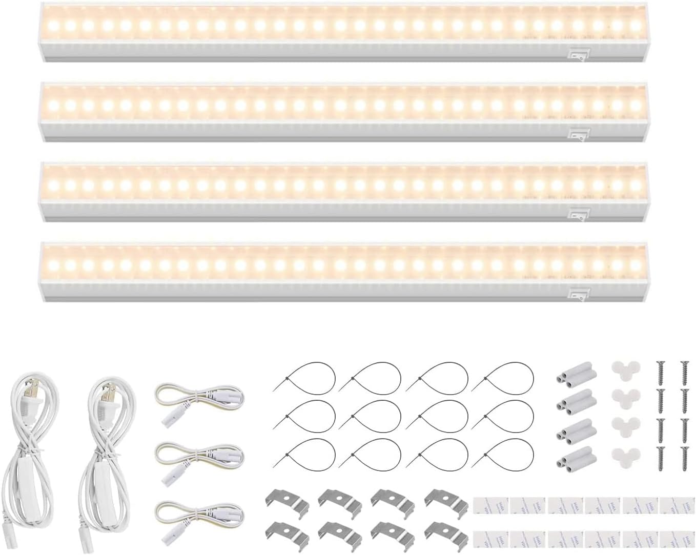 Barrina Grow Lights for Indoor Plants, Full Spectrum Sunlight, 1FT White Cover Plant Growing Lamp, LED Grow Light Bulbs, T5 Grow Light Strip, Plug and Play, Yellow, 4-Pack